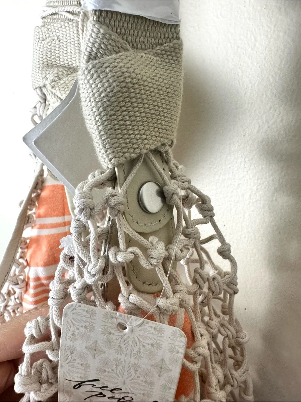 Free People Silver Springs Sling Bag Net Crochet Leather in cream